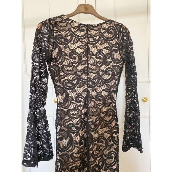 Black Lace Mini Dress With Flare Sleeves - Picture 4 of 6